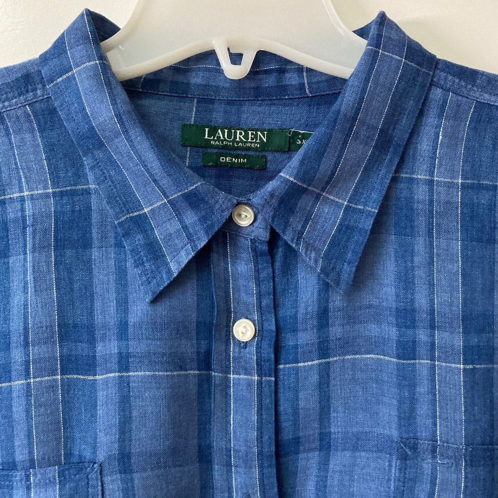 Ralph Lauren Blue Plaid Button-Front Denim Shirt
